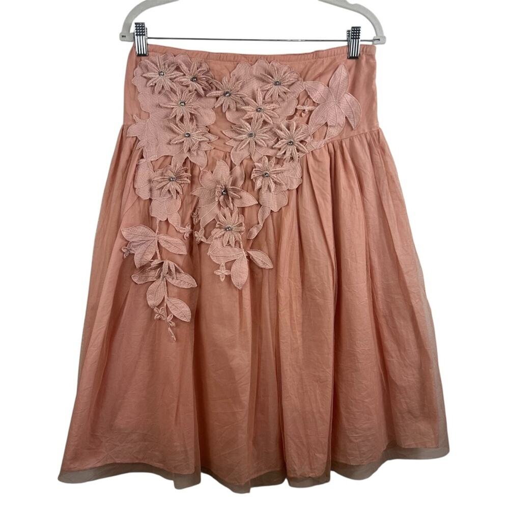 Ryu Strapless Dress in Peach with Floral Accents